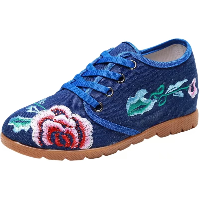 Ethnic Fabric - Mulher aumentou sapatos de pano bordado