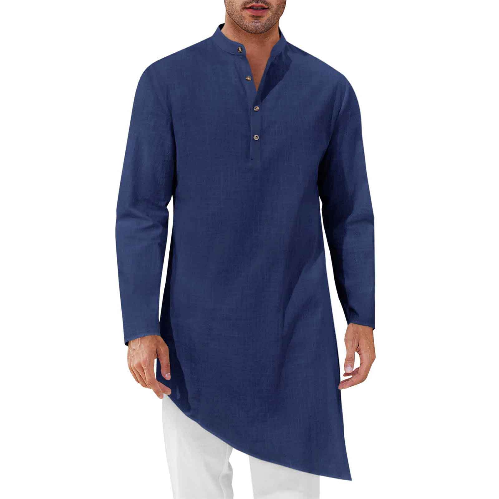 Kurta Men Cotton - Camisas Longas Minimalistas Masculinas, Camisa-Robe Solta,