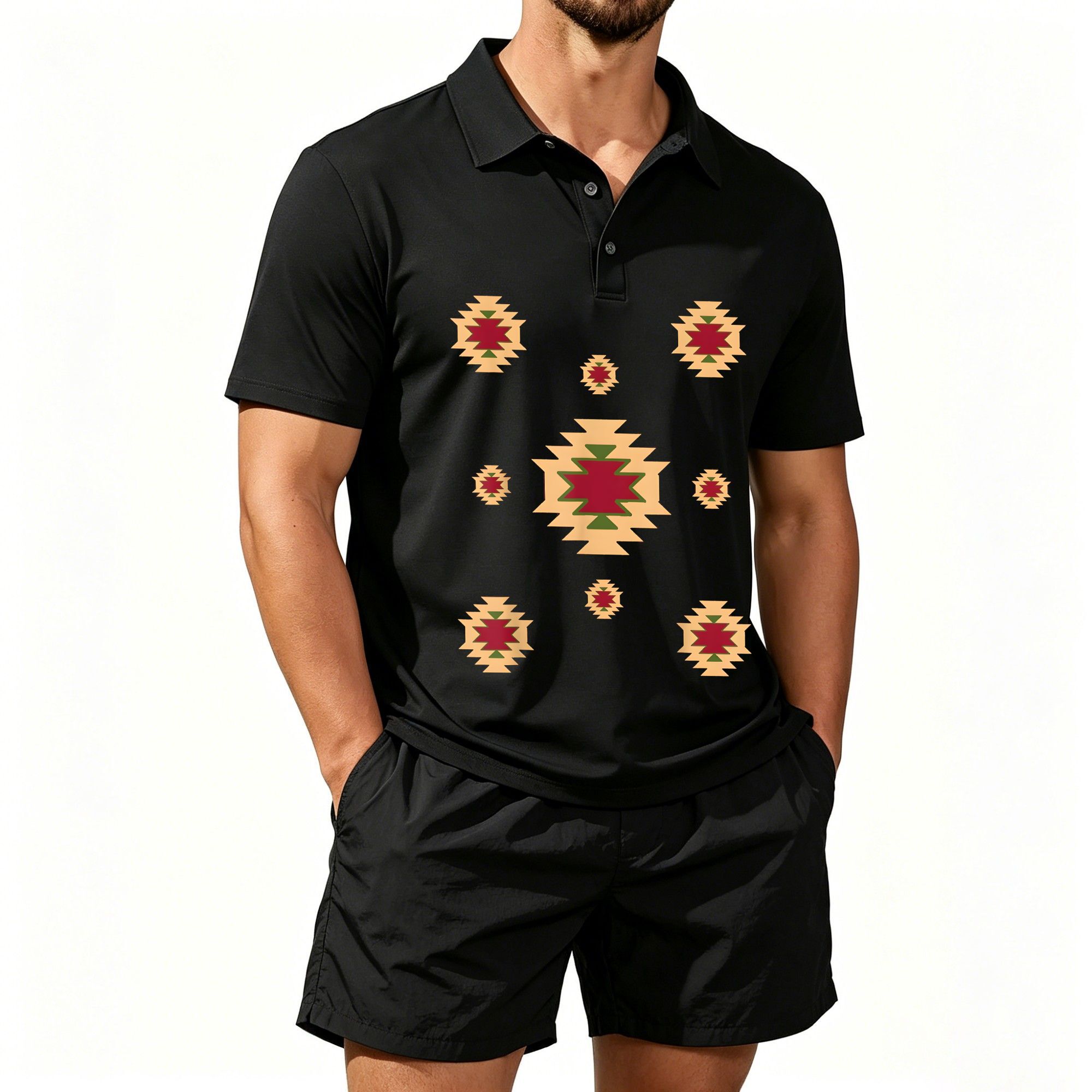 Ethnic Style - Conjunto de Camisa Polo Masculina de