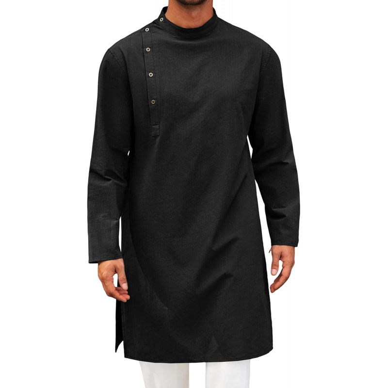 Kurta Men Cotton - Camisa Henley de Algodão de Manga