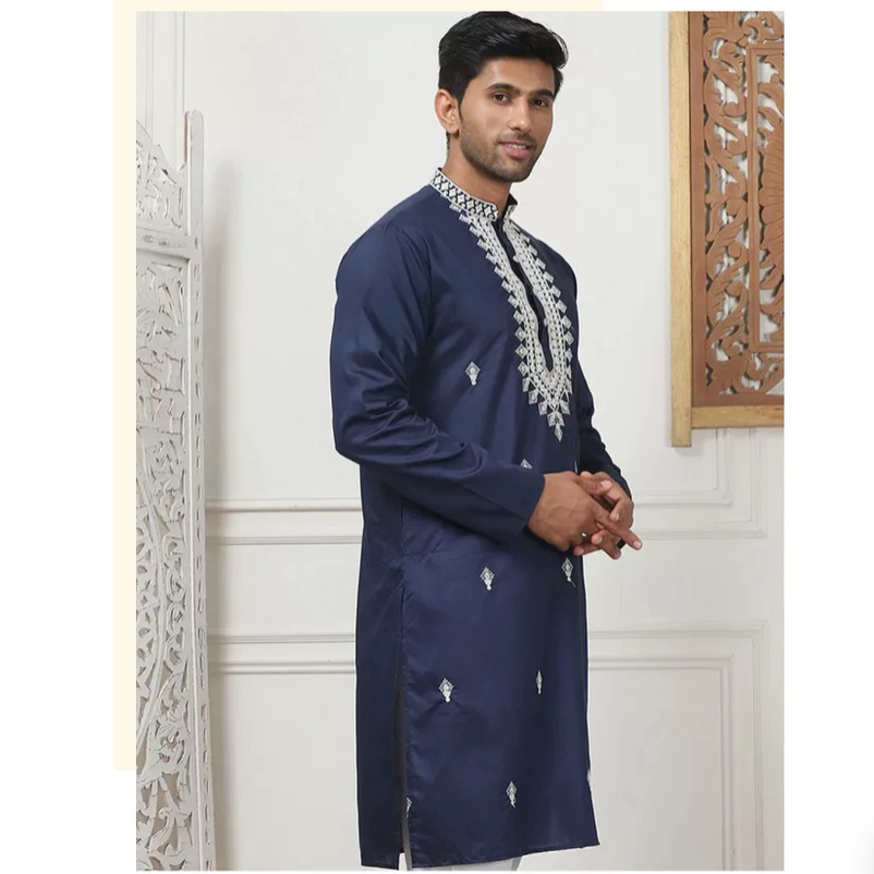 Kurta Men Cotton - Casaco masculino fino com bordado de