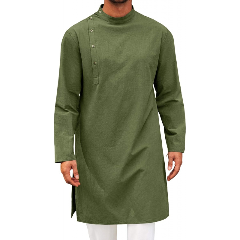 Kurta Men Cotton - Camisa Henley de Algodão de Manga