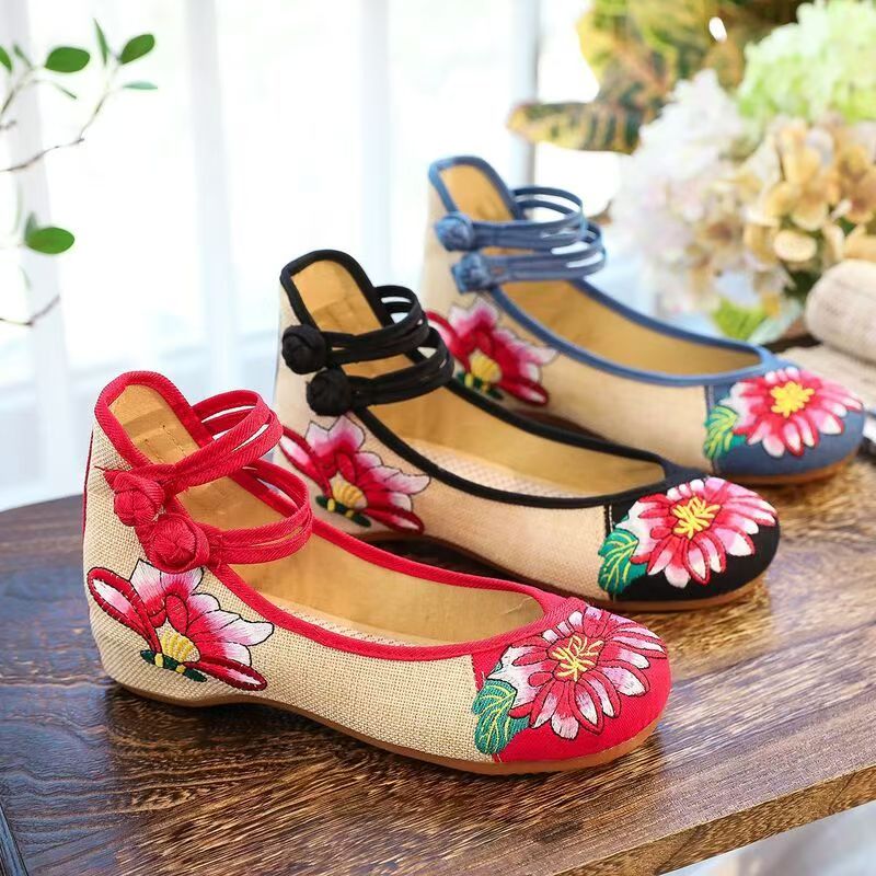 Ethnic Fabric - Sapatos Femininos de Tecido Bordados com