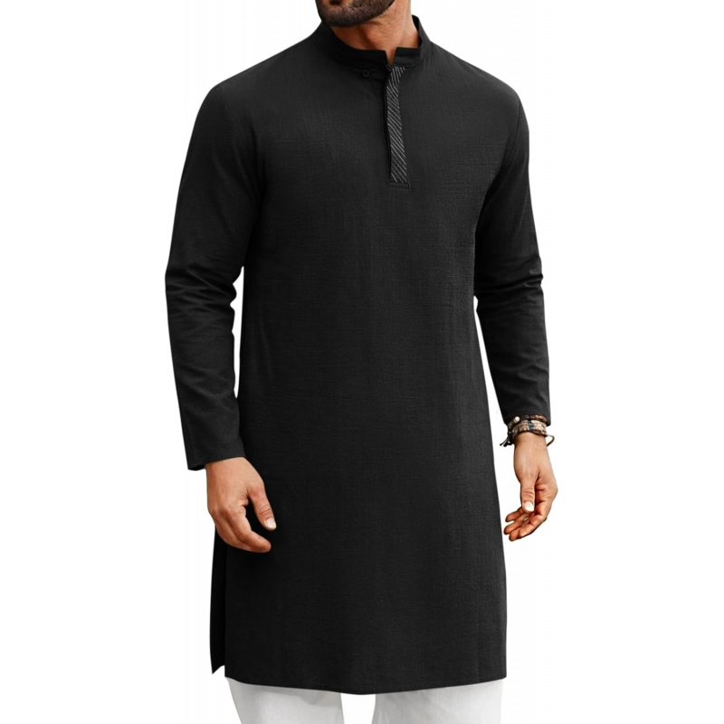 Kurta Men Cotton - Camisa Kaftan Masculina de Manga Longa