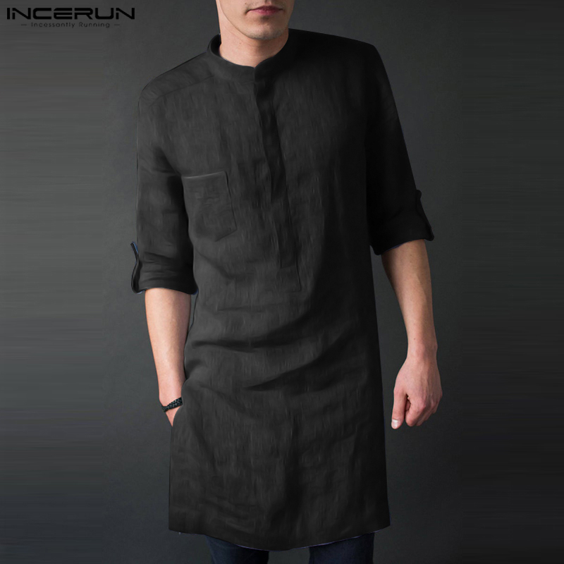 Incerun masculino manga longa  - Kurta Men Cotton avaliação e preço