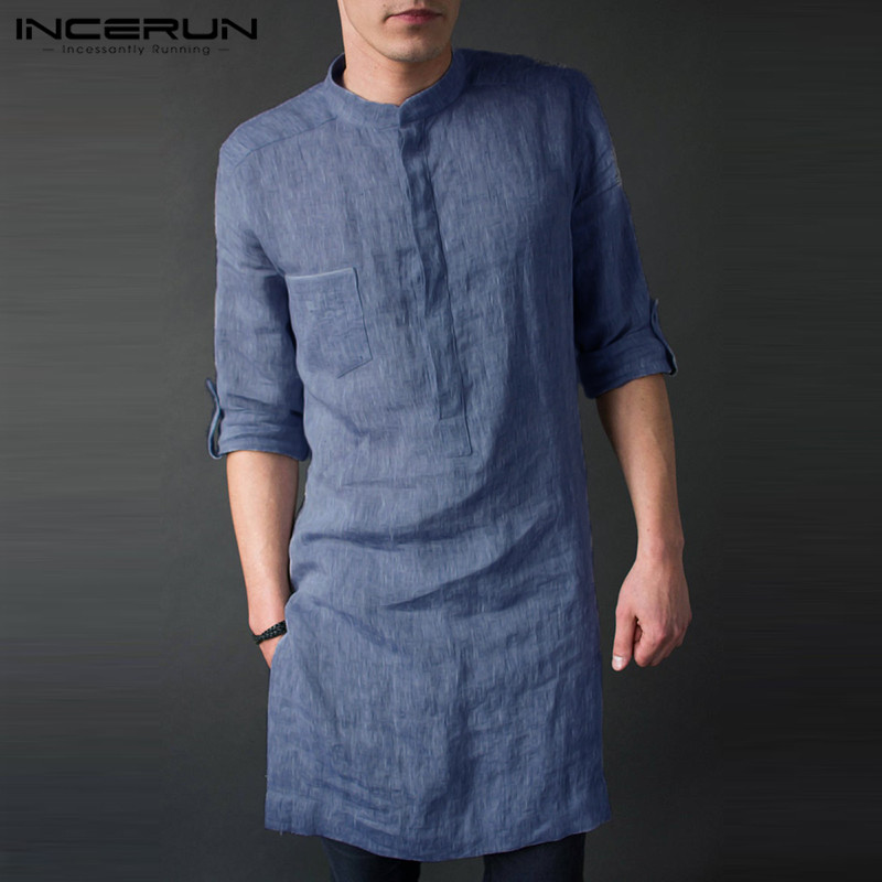 Incerun masculino manga longa  - Kurta Men Cotton avaliação e preço