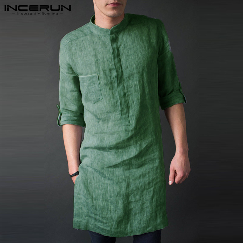 Incerun masculino manga longa  - Kurta Men Cotton avaliação e preço