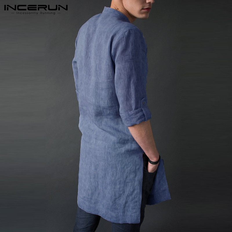 Incerun masculino manga longa  - Kurta Men Cotton avaliação e preço