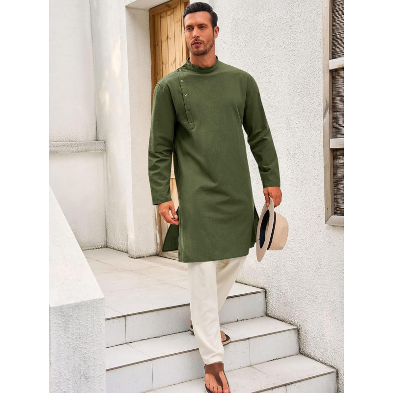 Camisa Henley de Algodão de Ma - Kurta Men Cotton avaliação e preço
